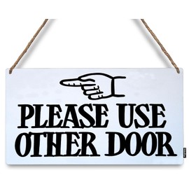 Mdulftar Please Use Other Door Welcome Wooden Hanging Sign Gesture Marker Door Sign Farmhouse Rustic Front Door Hanger Sign for Business Home Porch Window Decor 12x6 Inch