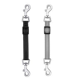 2 Pcs Double Ended Lead for Dogs,Extension Dog Leads Accessories Collar to Harness Safety Link Safe Connector Two Clips Leash Clasp Dual Clip Strap Anti Pulling 28-37cm Black Gray,for Dogg Puppies