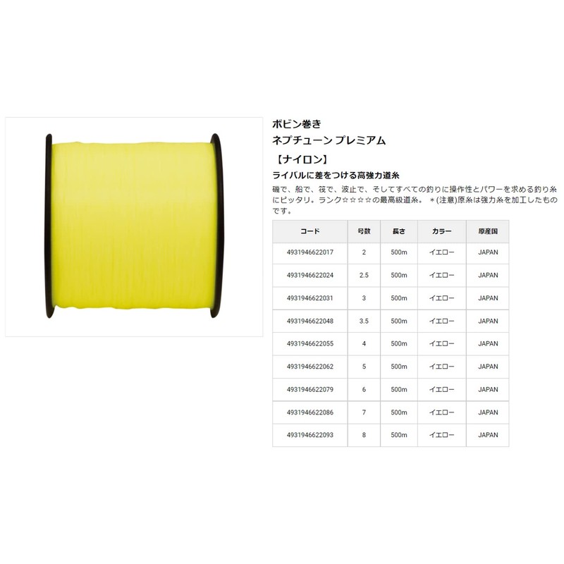 東亜 String Neptune Premium Yellow 2 # # # # 500 m