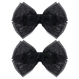 6-Inch Black Organza Double Hair Bows with Alligator Clips Elegant Mesh Ribbon Hair Accessories for Girls Kids Teens Daily Wear Wedding Party School Gift Set of 2