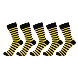 ZAKIRA Finest Combed Cotton Striped Dress Socks for Men, Women - 5 Pack, 6-9 (US), Yellow/Black