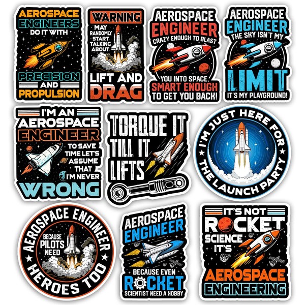 TODOLIA (10Pcs-3in) Aerospace Engineer Sticker Pack, Rocket Science Aerospace Engineering