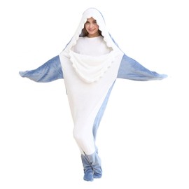 Unisex Children's Shark Onesie Sleeping Bag with Hood, Wearable Shark Blanket for Holiday Cosplay
