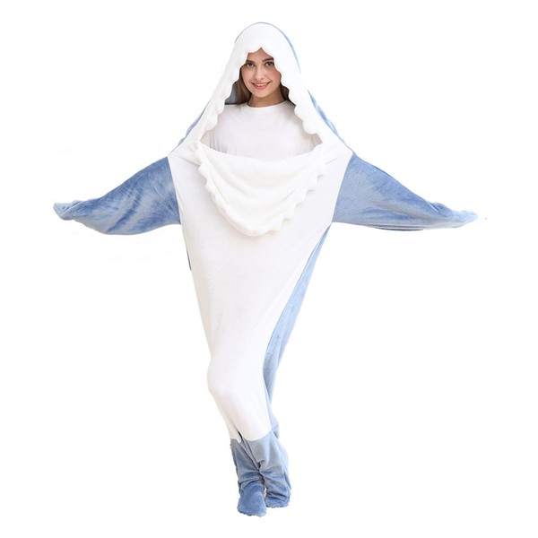 Unisex Children's Shark Onesie Sleeping Bag with Hood, Wearable Shark