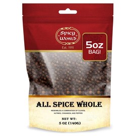 Allspice Whole Berries 5 Ounce Bag - by Spicy World (All Spice) | All Spice Pimento Jamaica Pepper for Cooking & Seasoning | Versatile Berry for Curries, Soups and even Pastries