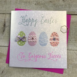 HAPPY EASTER CARD TO GORGEOUS NIECES- HAND FINISHED EGGS by White Cotton Cards EB3-NIES