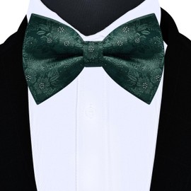 Gusleson Dark Green Bow Tie and Pocket Square Set for Men Hunter Green Floral Pre-Tied Bowties Cufflinks for Wedding (UK0493-34)
