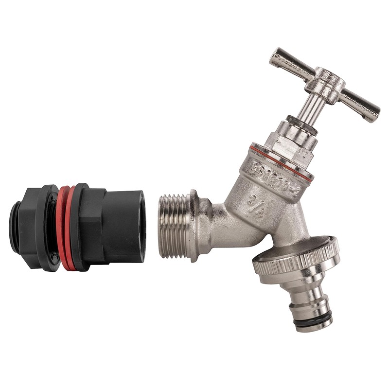 Water butt/rain barrel/tank adaptor+bib tap,1/2" bsp (21mm hole) or 3/4"