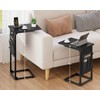 Vagusicc C Shaped End Table with Charging Station, Adjustable Height