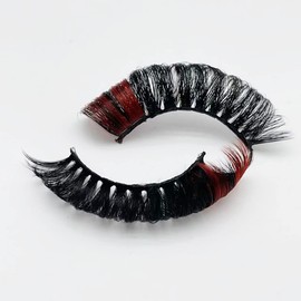 Miss Kiss Christmas Eyelashes 1 Pair Lashes with Red Color Russain D Curl False Eye Lash Soft Wispy Manga Eyelash Strip Natural Look 3D Faux Mink Fairy Eyelashes 16 MM (Red)