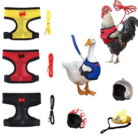 6 Pcs Adjustable Chicken Harness with Leash and Chicken Hats - 3 Styles Hen Vest Mesh Training Harness and 3 Styles Hat and Helmet for Small Animal