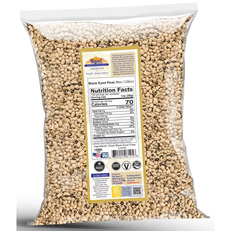 Rani Black Eyed Peas, Dried Cowpeas (Lobhia) 128oz (8lbs) 3.63kg