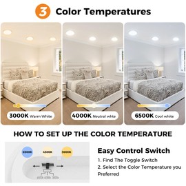 Slochi 6.5Inch Flush Mount LED Ceiling Light Fixture White, 3000K-4000K-6500K 3 Color Selectable Ceiling Lamp, 12W 1200LM Flat Round Low Profile Ceiling Light for Kitchen Bedroom Hallway Porch Pantry