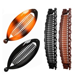 4 Pack Banana Clips, Banana Fishtail Hair Clips, French Vintage Fishtail Hair Clips, Ponytail Holder, Clincher Comb Tools for Long Curly or Straight Hair