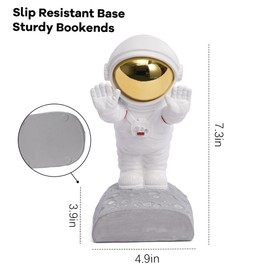 Kakizzy Space Theme Bookends for Shelves, Astronaut Bookends Kids Bookends Modern Book Stoppers to Hold Books Heavy Duty, Resin Book Ends for Space Shelves Kids (D-Silver Color)