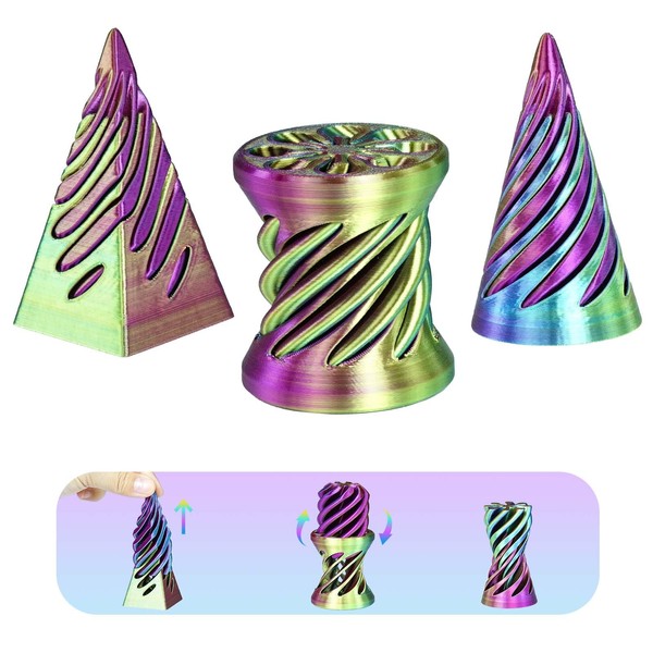 3PCS 3D Printed Spiral Cone Fidget Toys,Impossible Pyramid Sculpture,Desk Toys