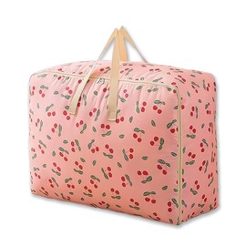 Large Storage Bags 84L Waterproof Heavy Duty Oxford Organizer Bags, Duvet Storage Bag, King Size Moving Bags Totes Waterproof Organizer Bags for Clothes, Quilt, Blankets, Bedding(Pink Cherry)