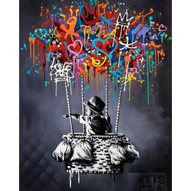 Paint by Numbers Banksy Street Graffiti DIY Painting on Canvas with Brushes Acrylic Paints Graffiti Abstract Pop Art Paint by Numbers for Adults Kids Students Beginners 16 x 20 Inch