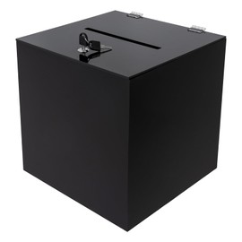 Acrylic Donation Box, 12" X 12" X 12" Ballot Suggestion Box with Lock & 2 Keys, Raffle Voting Box with Slot for School Conference Fundraising (Black)