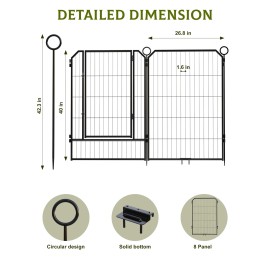 Unbranded Dog Playpen 8 Panel Pet Exercise Pen 24"/32"/40" Dog Crate Fence Outdoor/Indoor - 40 inch
