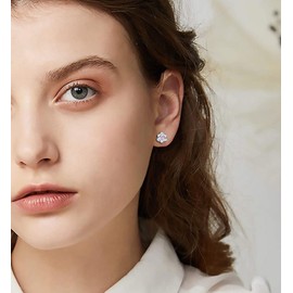 Sterling Silver Stud Earrings for Women, Silver Flower Pink Cubic Zirconia Hypoallergenic Helix Cartilage Earrings Jewelry Gifts for Girls