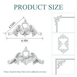 YEFANXI 2 PCS Carved Appliques Onlays, White PVC Corners Applique Flower Carvings Decals for Mirrors Cabinets Walls Doors Chests Dressers Night Stand DIY Artwork Project（4.5IN*4.5IN White）
