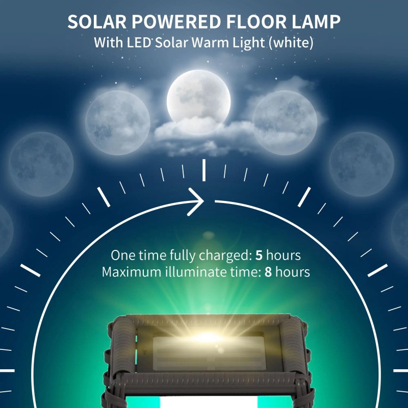 Solar-Powered Rattan Floor Lamp Warm White LED Outdoor Garden Auto