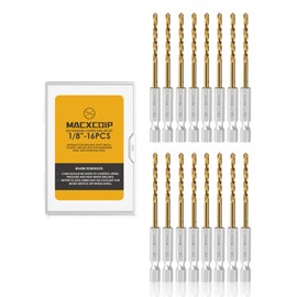 MACXCOIP Hex Shank Drill Bit Set, 16Pcs 1/8" HSS Titanium Twist Drill Bit for Sheet Metal, Wood, Plastic, Quick Change Design