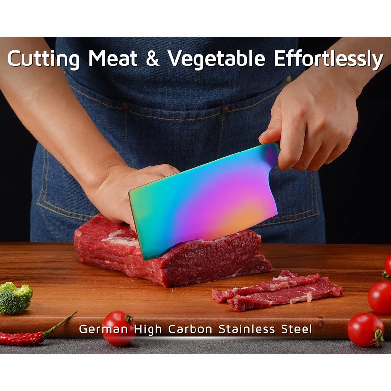 WELLSTAR Rainbow Meat Cleaver, 7 inch Iridescent Chinese Meat Vegetable