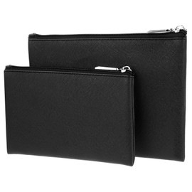 TIESOME Black Small Leather Makeup Bag for Purse, Portable Cosmetic Bags for Women Travel Makeup Pouch with Zipper PU Leather Makeup Organizer