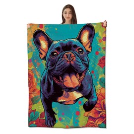 amepay Cute French Bulldog Blanket - Ultra Soft & Cozy Flannel Fleece Throw Blankets for Couch, Bed, Travel - Lightweight & Plush Warmth for Boys Girls Adults, Perfect for Outdoor Lounging 60x50 inch