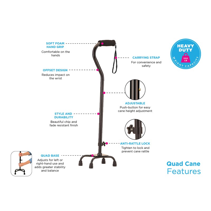 NOVA Medical Heavy Duty Quad Cane with Small Base, Black
