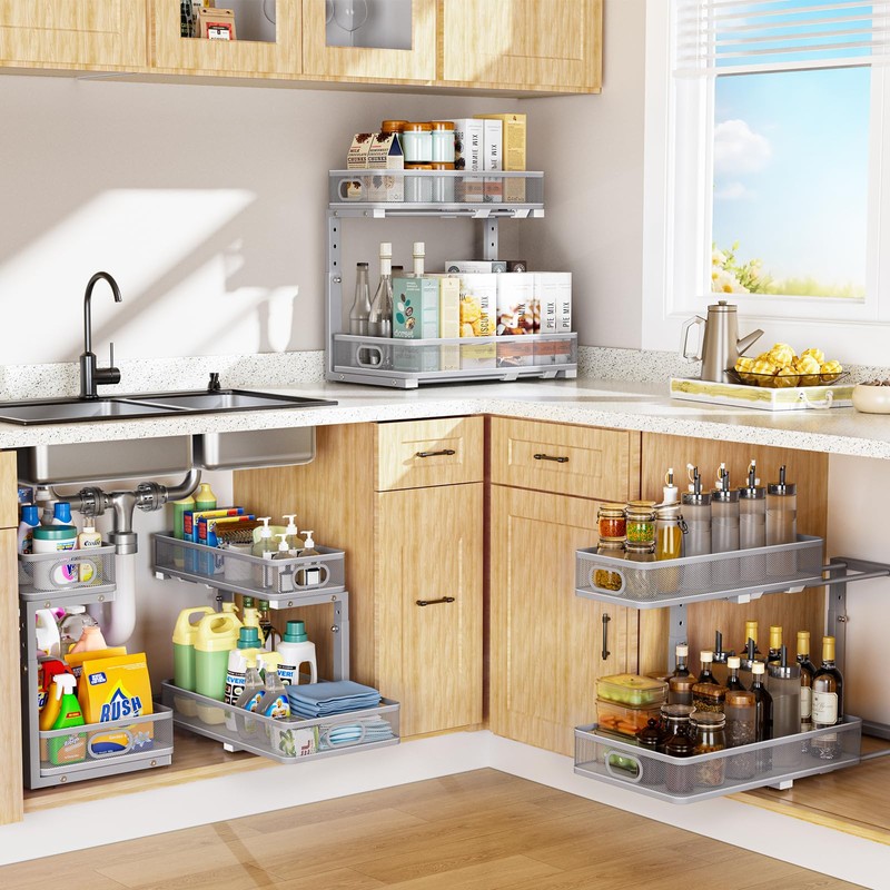 Uder Sink Organizer, High Adjustable 2 Tier Under Sink Organizers