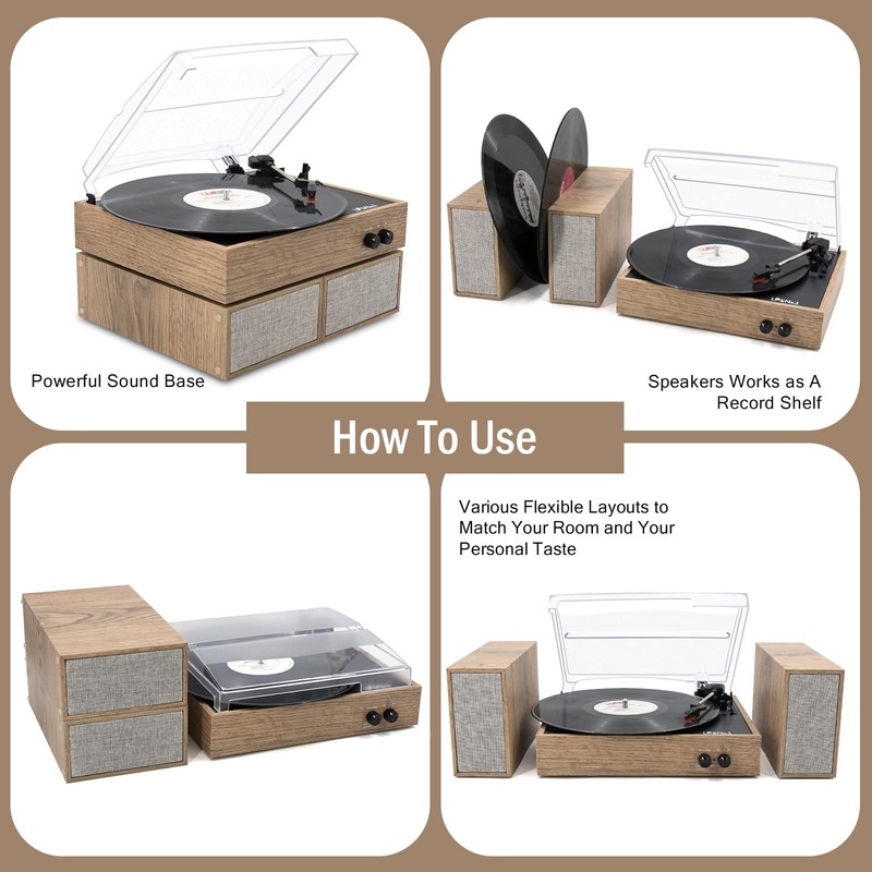 LP&No.1 Wireless Turntable with Stereo Speakers, 3-Speed Vintage Belt-Drive with