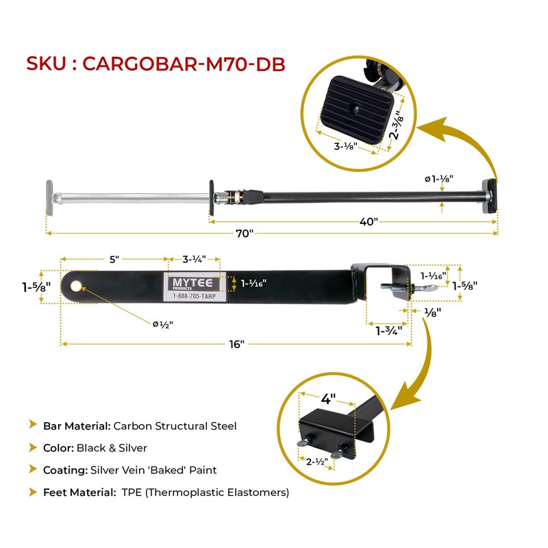 Mytee Products 40"-70" Adjustable Heavy Duty Cargo Load Lock Bar