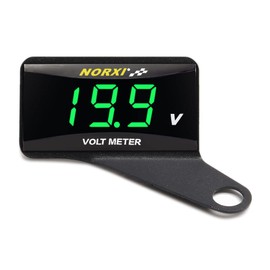 Motorcycle Digital Voltmeter DC 12V Voltage Meter Waterproof Volt Meter for Car Motorcycle with Low Voltage Alarm Function (Green with Right Bracket)