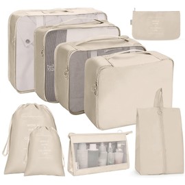 9 Set Beige Packing Cubes Travel Luggage Organizer Packing Bags for Carry on Suitcases