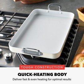 GreenPan x Bobby Flay 18" x 11" Nonstick Double Burner Griddle, PFAS-Free Ceramic Double Stovetop Skillet, Stainless Steel Handles, Dual-Use Cooking, Easy Clean Dishwasher & Oven Safe Pan, Cream