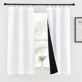 NICETOWN White 100% Blackout Curtains 45 inches Long for Kitchen, Rod Pocket Basement Window Treatment Thermal Insulated Lined Drapes for Small Window (1 Pair, 37 inches Width Each Panel)