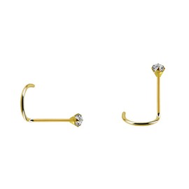 DENI 2 x Gold Plated Silver Nose Studs with 2mm Stone, Cubic Zirconia with Stunning Shine and Curved Stem, Thickness 0.6mm, Length 6.5mm, Standard Size, 6.5mm Largo, Silver, No, Silver, No Gemstone