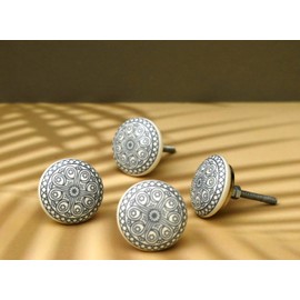 ARTISNO Hand Painted Mandala Ceramic Cabinet Drawer Pull/Use for Cupboard, Wardrobe Door/Kitchen Cabinet Pull- Grey Knobs, Black Knobs- Set of 10 (Grey)