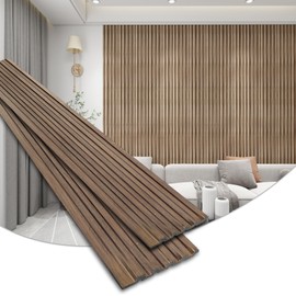 KASARO 16 Pieces 3D Slat Panels for Interior Wall and Ceiling Decor, Faux Wood PS Wall Panels, Decorative Fluted Accent Panels for Living Room, Bedroom, TV Background, RV, 47.2 x 4.8 inch, Walnut