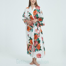 Getitsoon Women's Kimono Robe Long Dressing Gown Satin Cardigan Printed Robes Bridesmaid Bridal