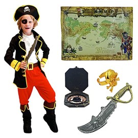 Formemory Pirate Cosplay, Children's Caribbean Pirate Costume, Halloween Costume Set, Pirates of the Caribbean Party, Halloween Cosplay Costume (XL)