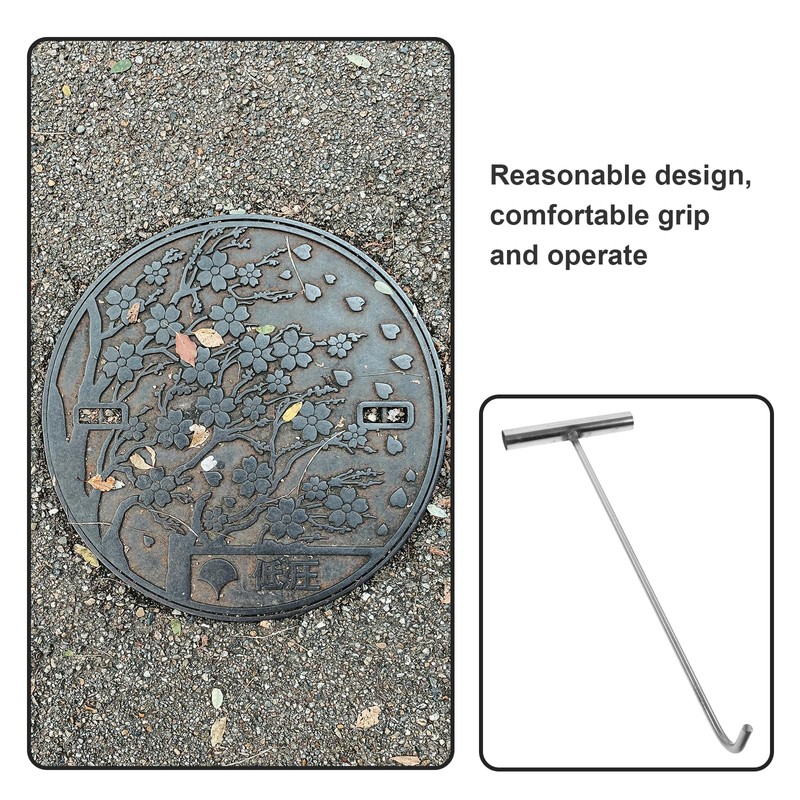 GANAZONO Stainless Steel Manhole Cover Hook T-Shaped Lifting Tool for