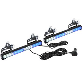 ASPL 2x16.8 inch Emergency Flashing LED Traffic Advisor Strobe Light Bar 32LED 26 Flash Patterns Interior Safety Warning Lights (Blue/White)