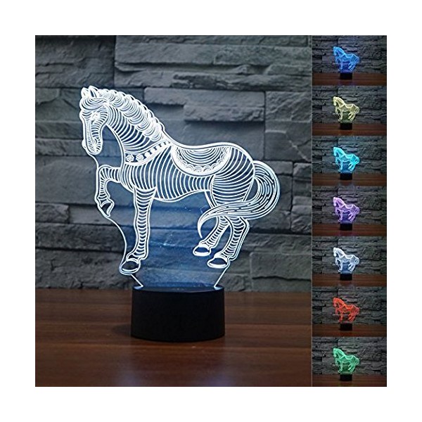 Nightwolf 3D Animal Nightlights Horse Zebra 3D Night Light Table Desk Optical Illusion Lamps 7 Color Changing Lights