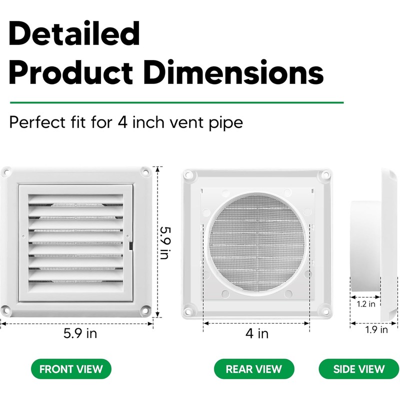 Funmit 4" Louvered Vent Cover Stops Birds Nesting for Outside