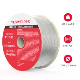 YesWelder Flux Core Gasless Mig Wire, Mild Steel-E71TGS .030" 0.8mm-2 Lbs Spool