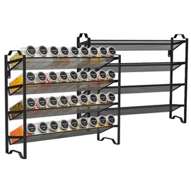 Simple Trending 2-Pack 4 Tier Spice Rack Organizer,Stackable Kitchen Counter Shelves,for Cabinet,Countertop,Pantry, Door or Wall Mount, Metal Mesh,(Jars not Included), Black